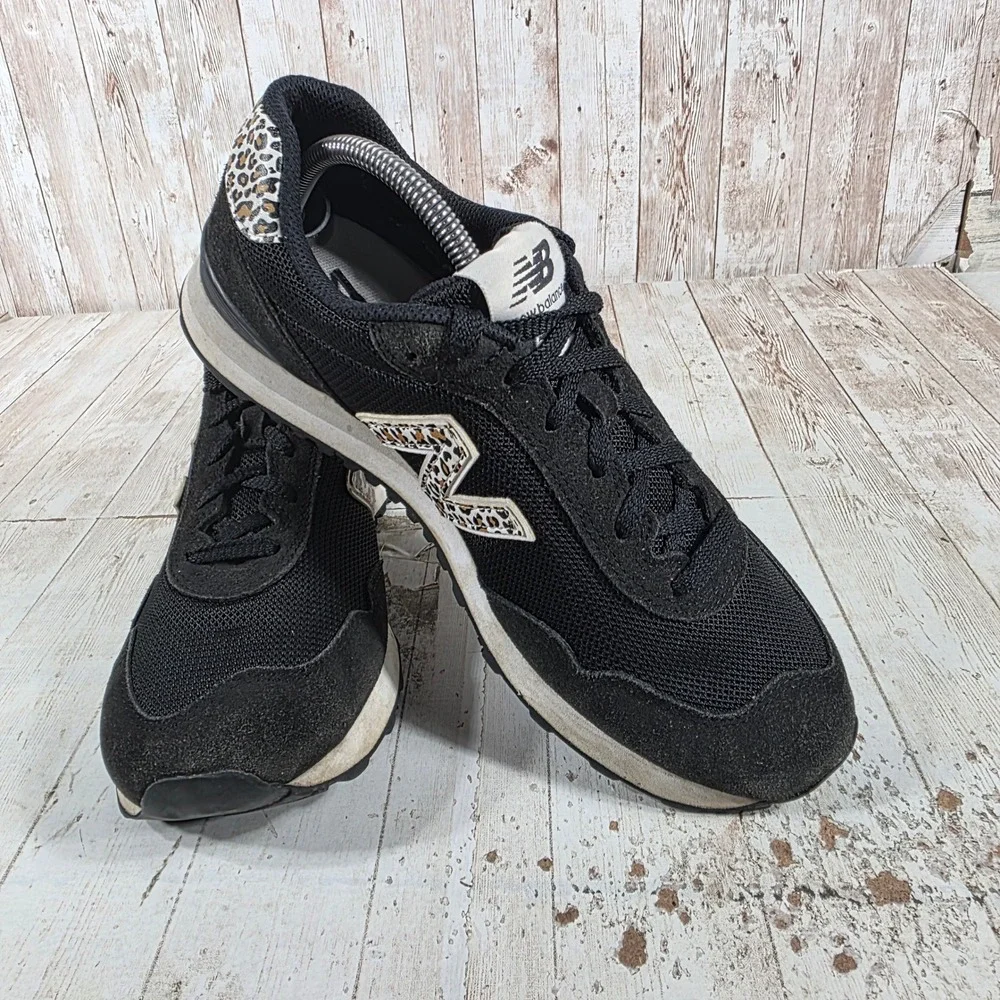 New Balance 515 Womens Black Leopard Print Suede Mesh Sneakers WL515AH3 Size 11
